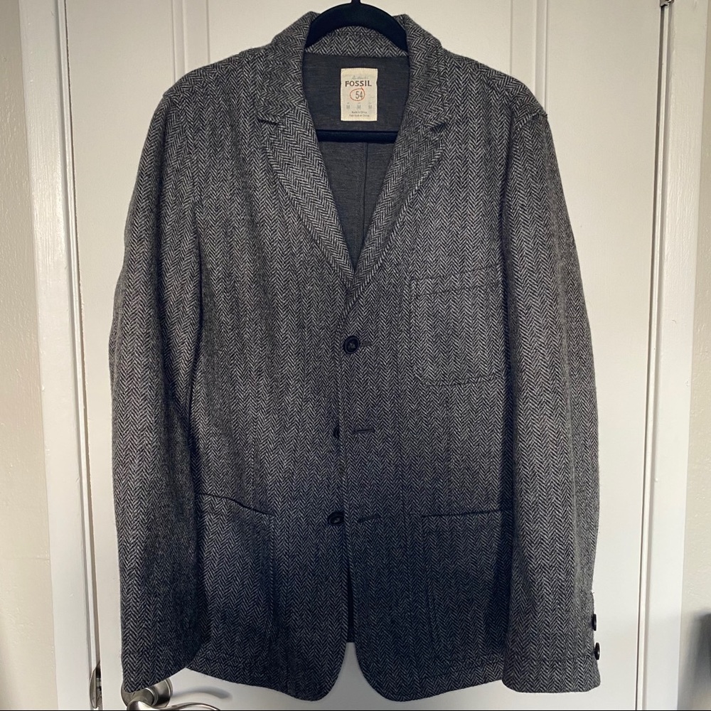 Fossil Herringbone Gray Wool Sport Coa